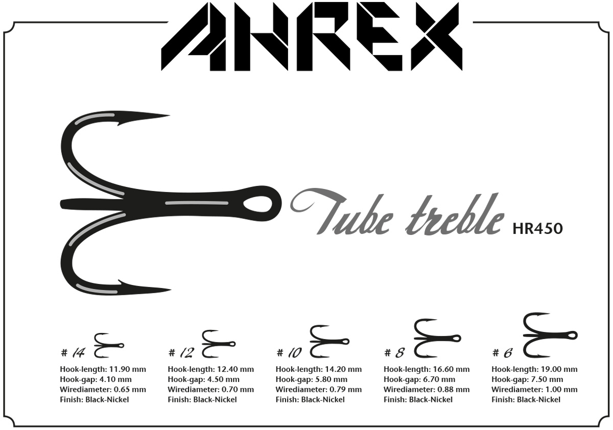 Ahrex Hr450 Tube Treble #12 Fly Tying Hooks Black Nickel Tube Fly Treble Hook